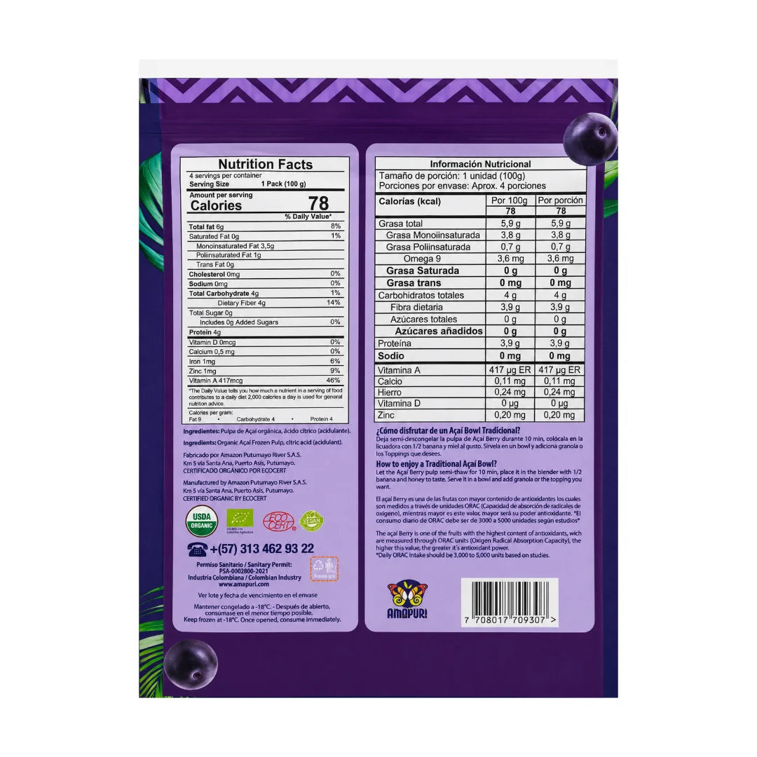 Tabla Pulpa de açaí congelada Amapuri 400 g